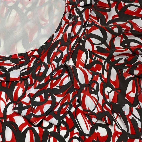 Elle Women's Abstract Print Pleated Neckline Short Sleeve Top Red Black Size S - Picture 4 of 11